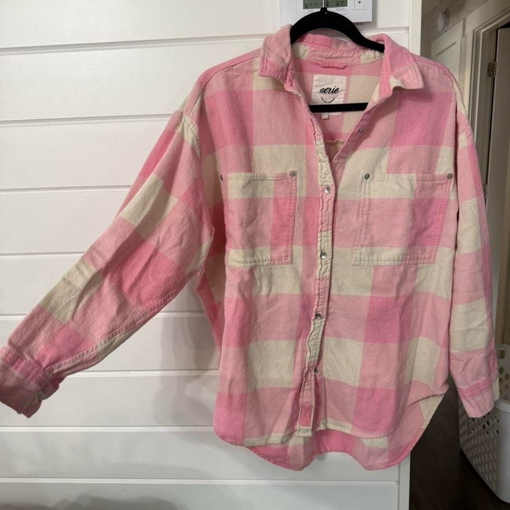 Aerie Pink and Cream Checkered Flannel